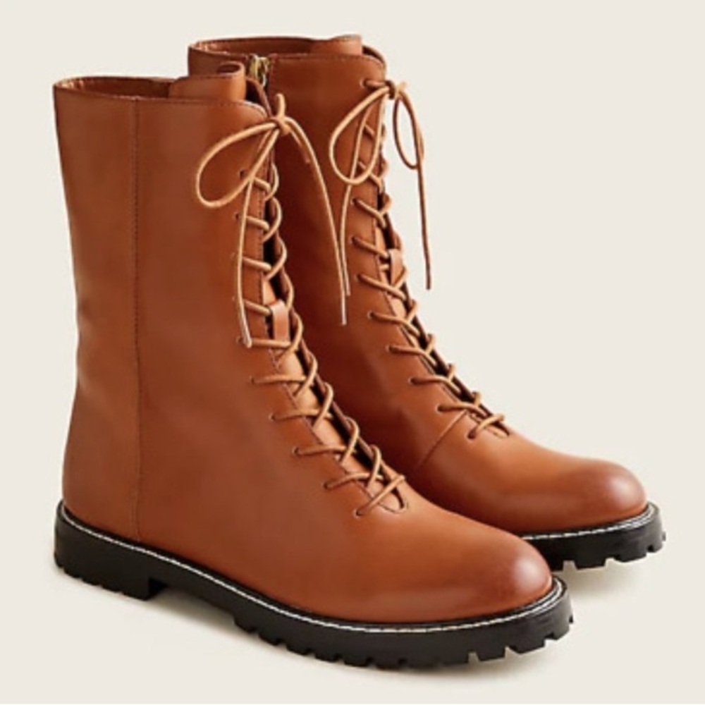 J.Crew Gwen lug-sole leather lace-up tall shaft boots 9 NWOB
